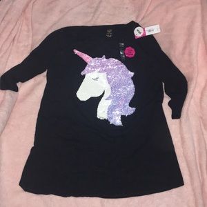 Unicorn flip sequence long sleeve black shirt